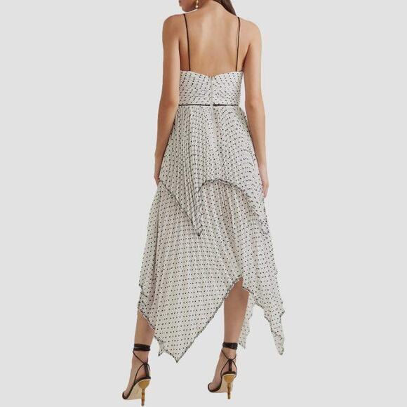 Self-Portrait Swiss Dot Pleated Chiffon Midi Dress White Black Size 4 - Picture 2 of 15